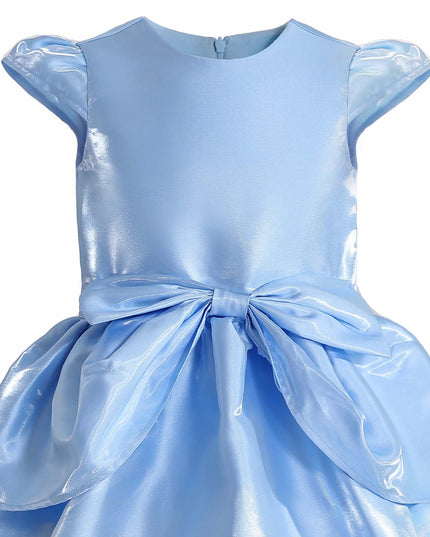 kids atelier tulleen Blue Juliora Puff Sleeve Satin Dress