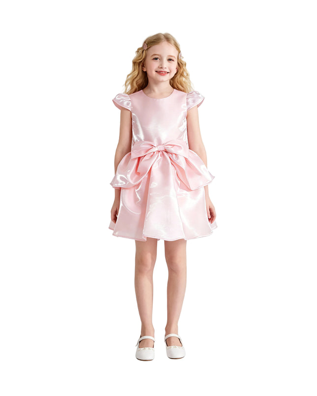 kids atelier tulleen Pink Juliora Puff Sleeve Satin Dress