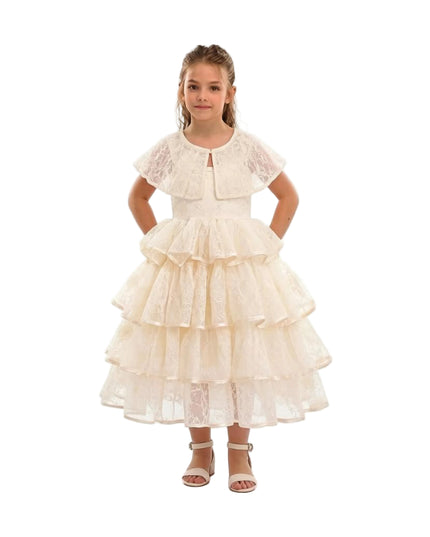 kids atelier tulleen Beige Elka Tiered Lace Dress