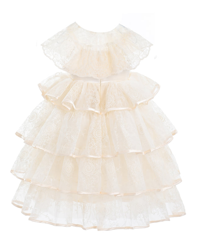kids atelier tulleen Beige Elka Tiered Lace Dress