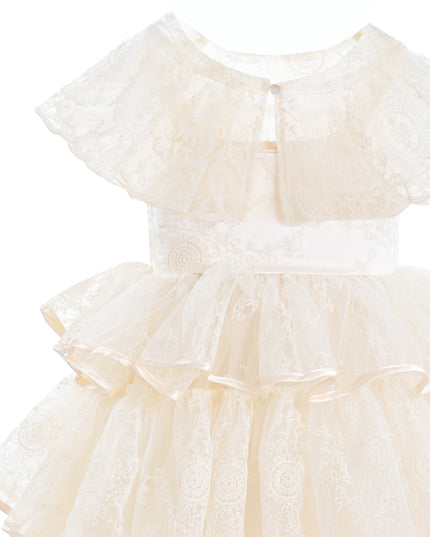 kids atelier tulleen Beige Elka Tiered Lace Dress