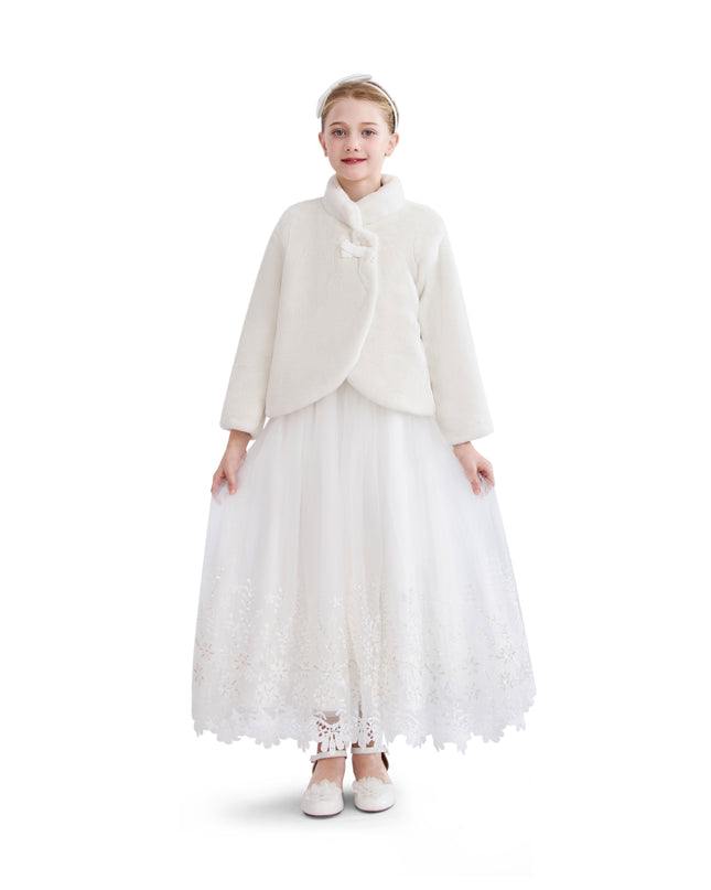 kids atelier Tulleen Ivory Plush Asymmetrical Coat