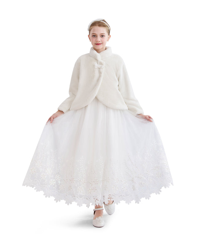 kids atelier Tulleen Ivory Plush Asymmetrical Coat