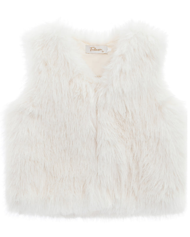kids atelier tulleen Ivory Faux Fur Chic Vest