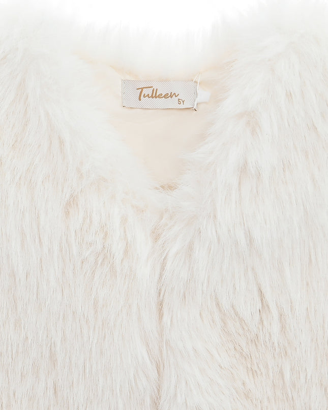 kids atelier tulleen Ivory Faux Fur Chic Vest