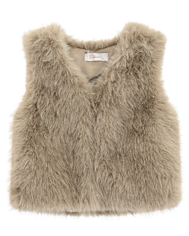 kids atelier tulleen Khaki Faux Fur Chic Vest