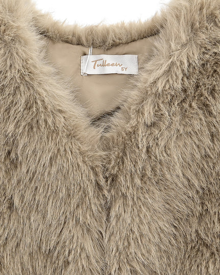 kids atelier tulleen Khaki Faux Fur Chic Vest