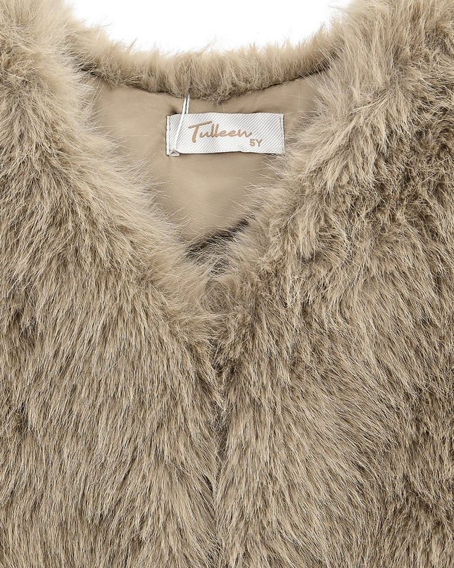 kids atelier tulleen Khaki Faux Fur Chic Vest