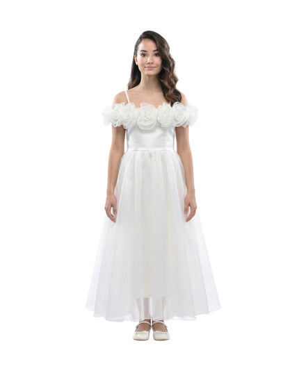 kids atelier tulleen Ivory Chloe Rose Appliqué Tulle Dress