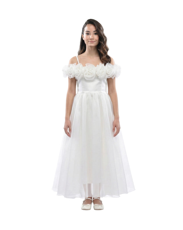 kids atelier tulleen Ivory Chloe Rose Appliqué Tulle Dress