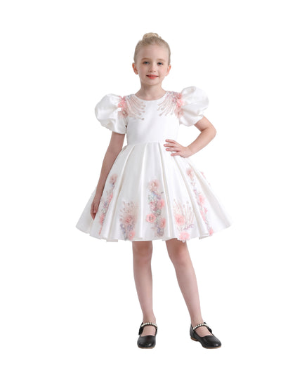 kids atelier tulleen White Noeline Floral Appliqué Dress