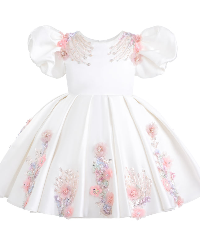 kids atelier tulleen White Noeline Floral Appliqué Dress