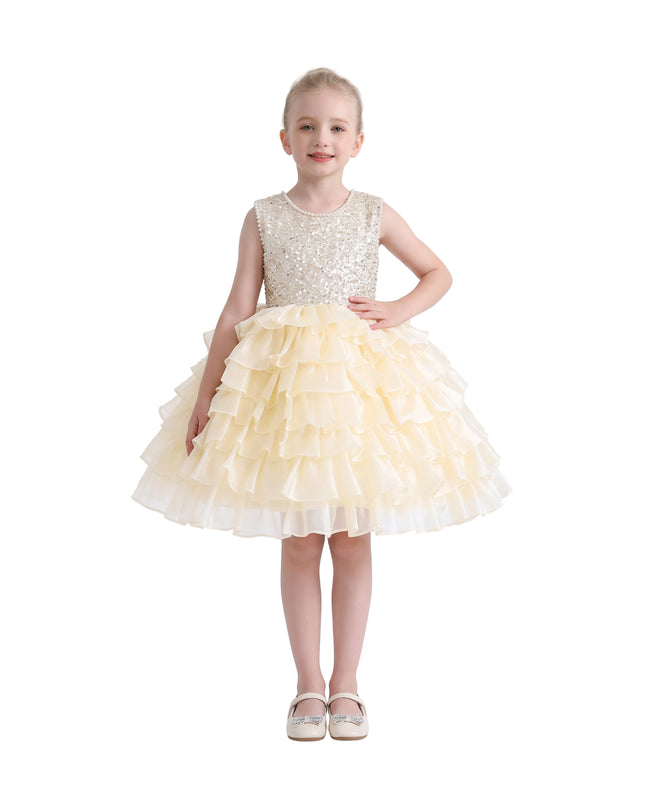 kids atelier tulleen Cream Lucinda Sequin Ruffle Dress