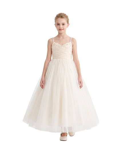 kids atelier tulleen Cream Maristella Ruched Tulle Gown