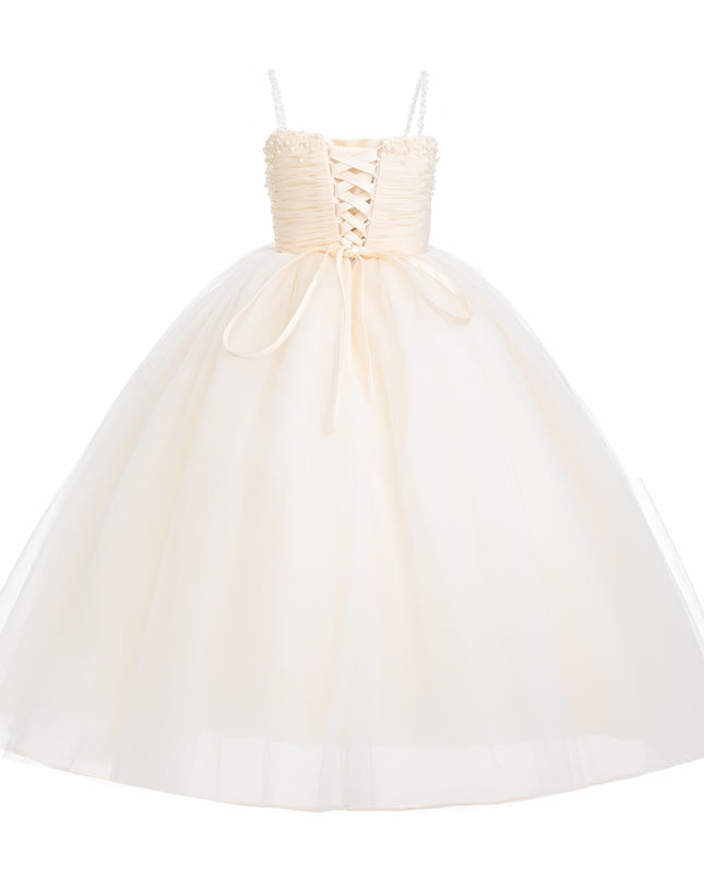 kids atelier tulleen Cream Maristella Ruched Tulle Gown