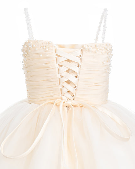 kids atelier tulleen Cream Maristella Ruched Tulle Gown