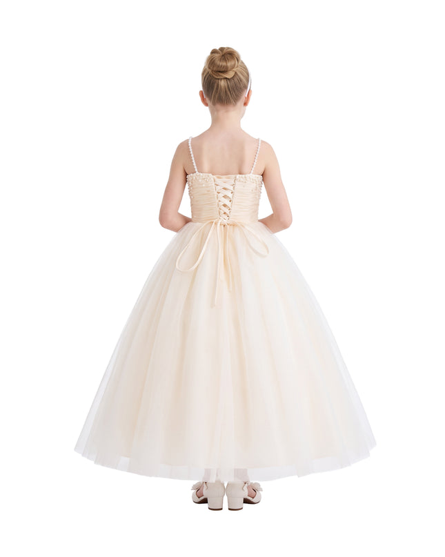 kids atelier tulleen Cream Maristella Ruched Tulle Gown