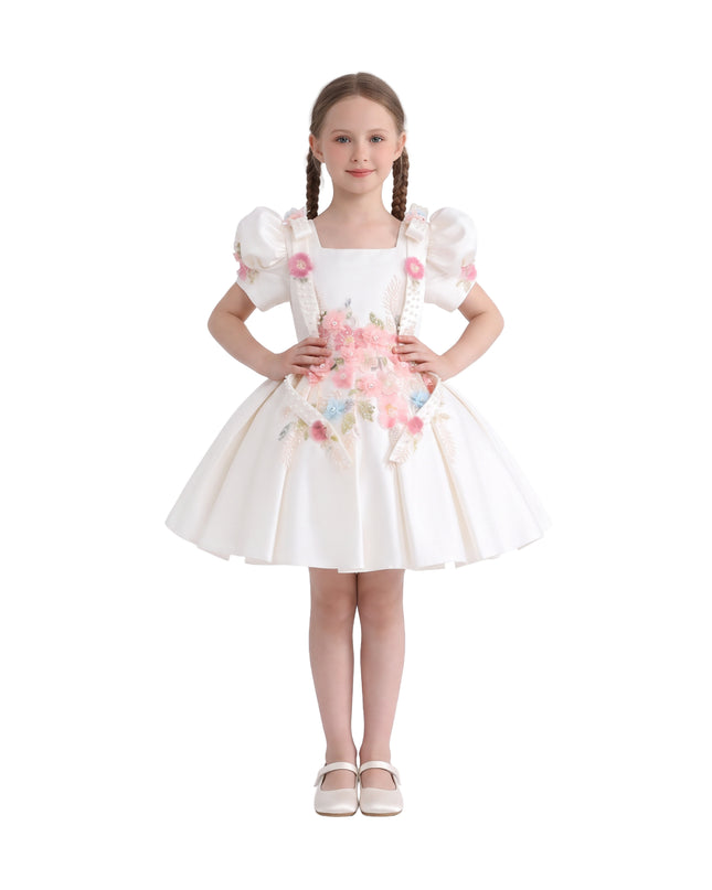 kids atelier tulleen White Elarose Floral Embellished Dress
