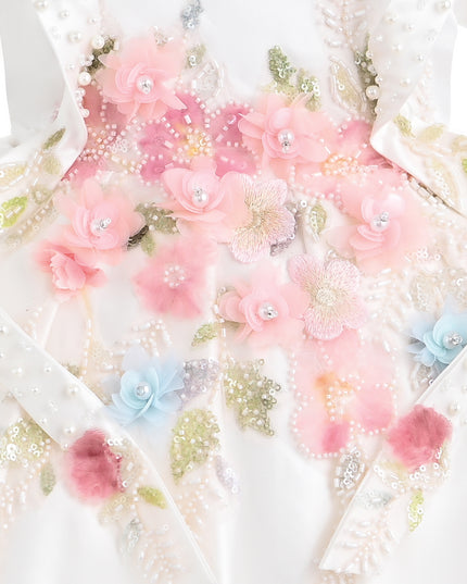 kids atelier tulleen White Elarose Floral Embellished Dress