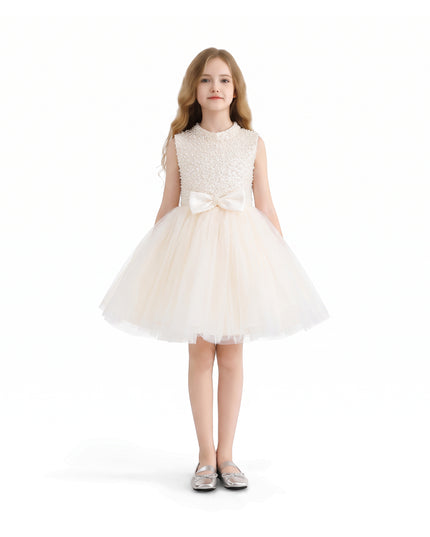 kids atelier tulleen Cream Ariette Pearl Bow Tulle Dress