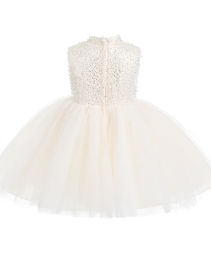 kids atelier tulleen Cream Ariette Pearl Bow Tulle Dress