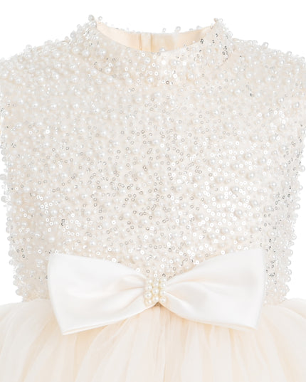 kids atelier tulleen Cream Ariette Pearl Bow Tulle Dress
