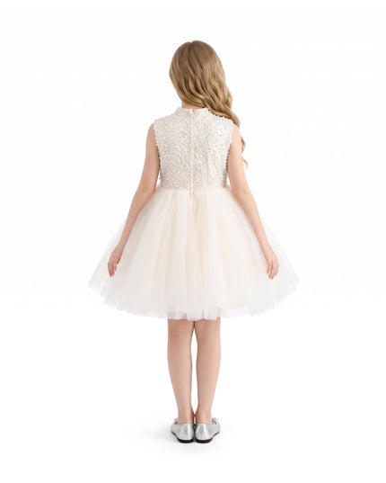 kids atelier tulleen Cream Ariette Pearl Bow Tulle Dress
