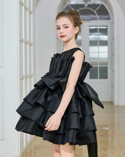 kids atelier tulleen Black Tiered Bow Dress