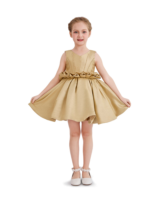 kids atelier tulleen Gold Ruffle Waist Formal Dress