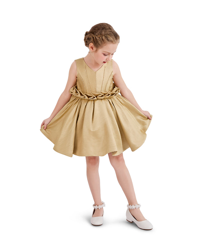 kids atelier tulleen Gold Ruffle Waist Formal Dress