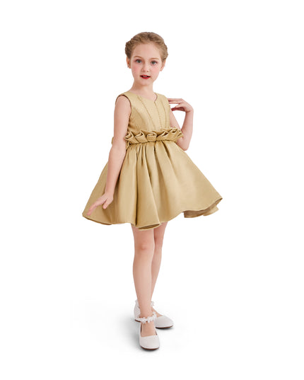 kids atelier tulleen Gold Ruffle Waist Formal Dress