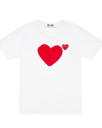 Comme Des Garcon-White Solid Heart + Embroidered Heart T-AZ-T221-051-1