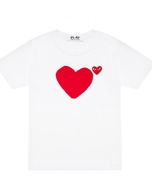 Comme Des Garcon-White Solid Heart + Embroidered Heart T-AZ-T221-051-1