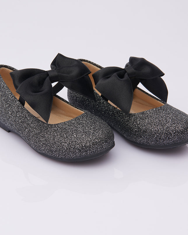 PERLA-V103B-GLITTER BLACK-ELASTIC BOW FLATS