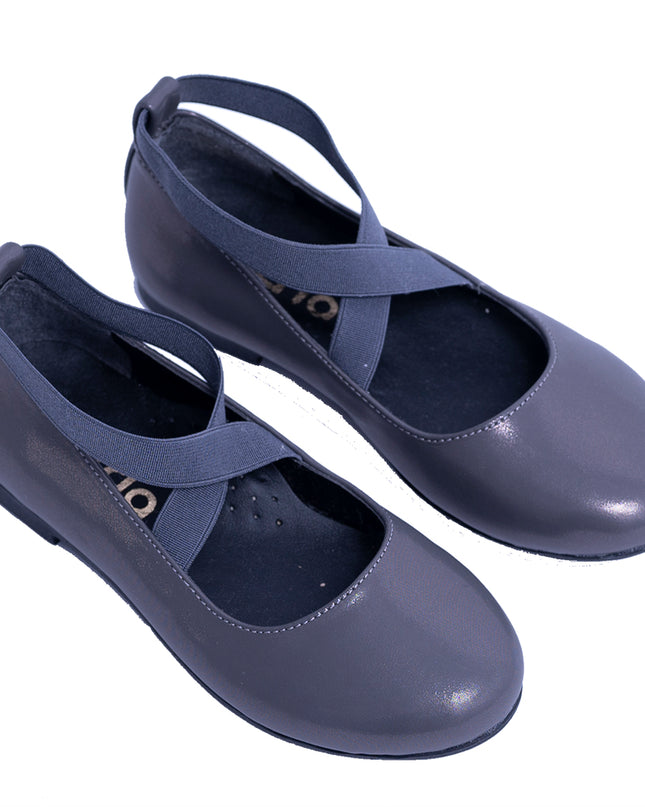 PERLA-V50P-DARK GREY-SATIN BALLERINA FLATS