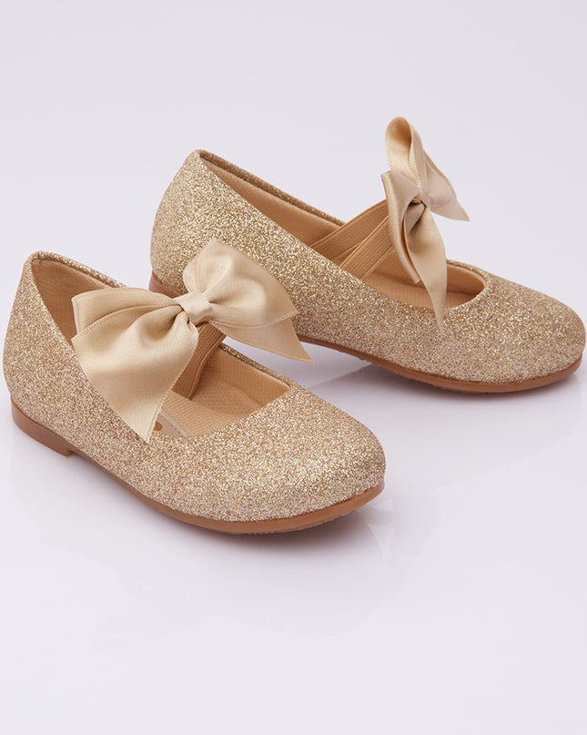 PERLA-V103B-GLITTER GOLD-ELASTIC BOW FLATS