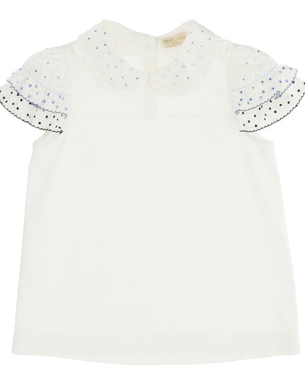 MONNALISA-797605R6-7004-0156-CREAM/BLUE-SATEEN SHIRT W/ RHINESTONES