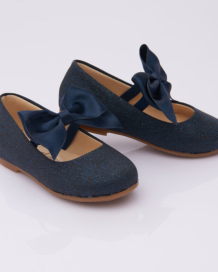 PERLA-V103B-GLITTER DARK BLUE-ELASTIC BOW FLATS