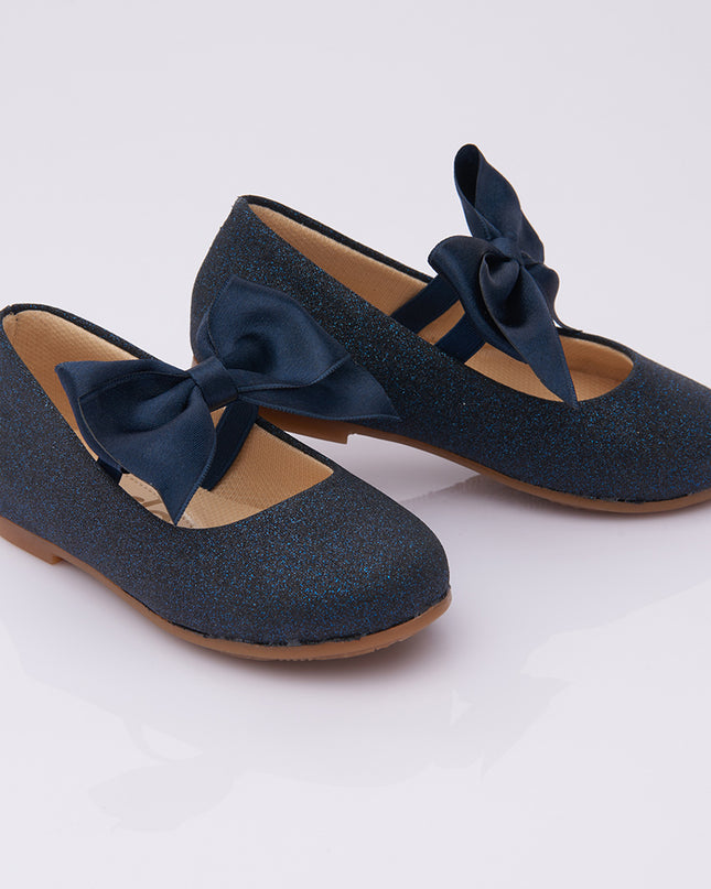PERLA-V103B-GLITTER DARK BLUE-ELASTIC BOW FLATS