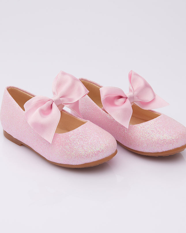 PERLA-V103B-GLITTER BUBBLEGUM PINK-ELASTIC BOW FLATS