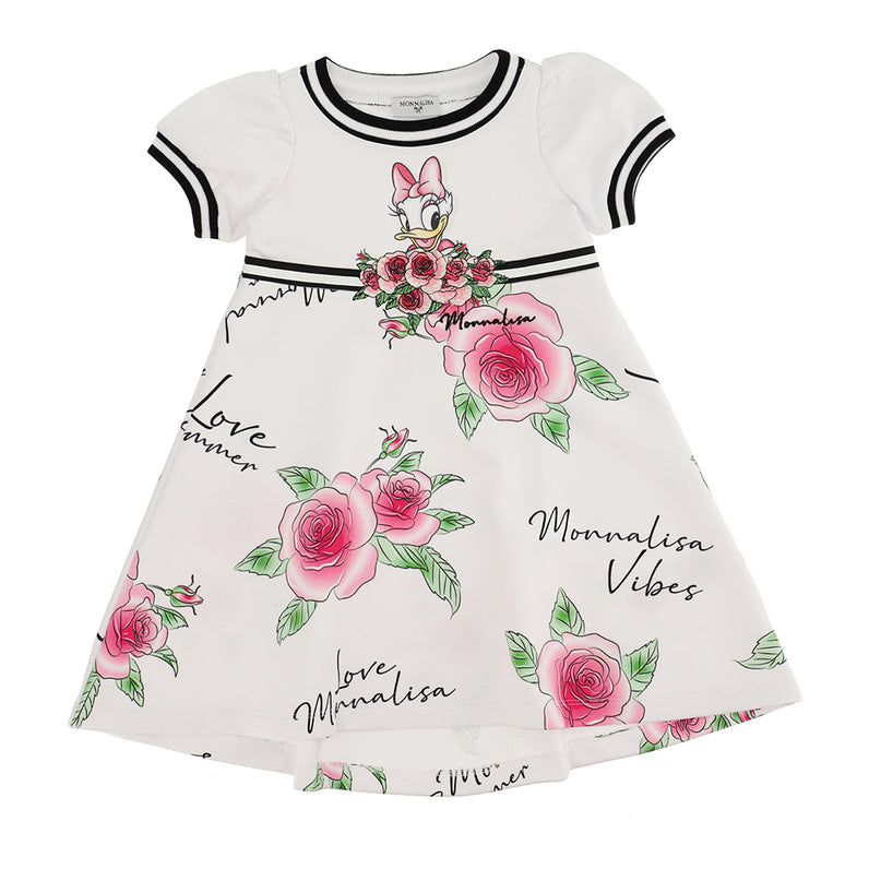 MONNALISA-197908SM-7016-0099-WHITE-PRINTED DAISY DUCK SWEATSHIRT DRESS