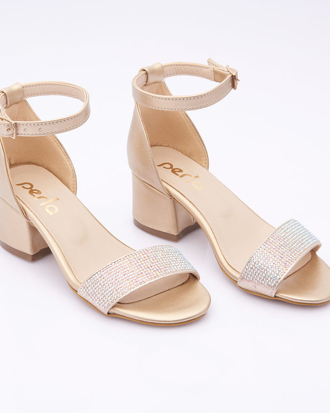 PERLA-FN41PF-GOLD-SINGLE RHINESTONE STRAP HEELS