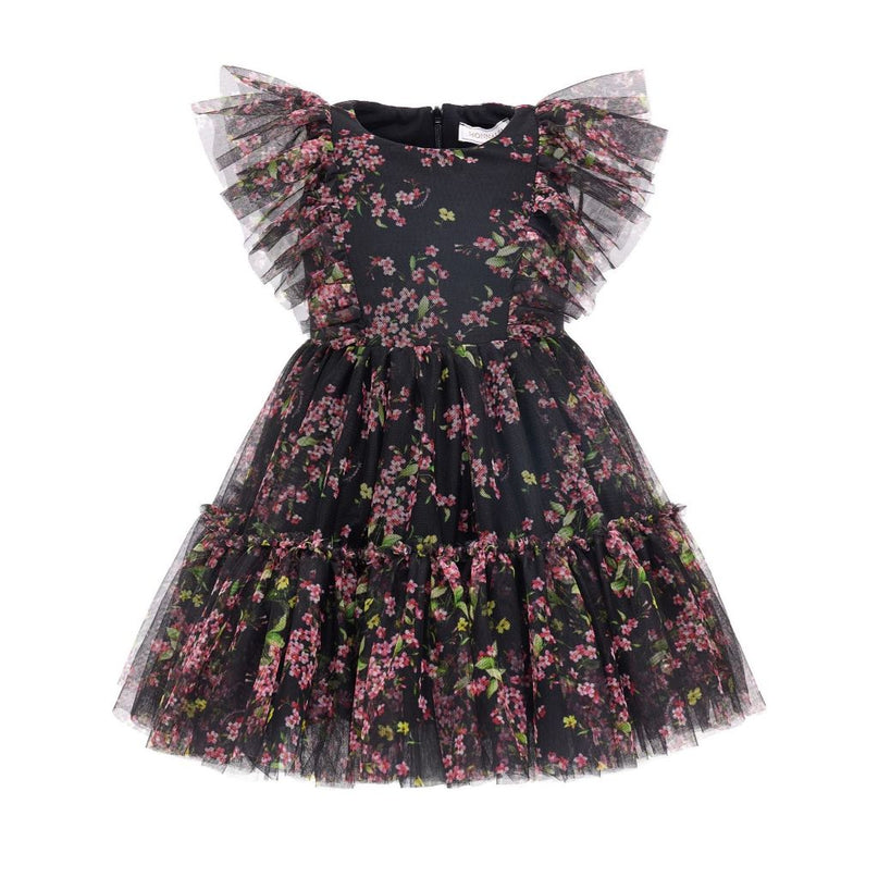 MONNALISA-FLORAL PRINT TULLE DRESS-110920-0612-5095-