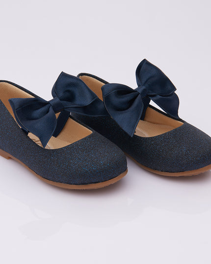 PERLA-V103B-GLITTER DARK BLUE-ELASTIC BOW FLATS