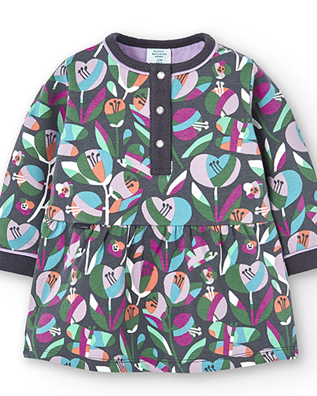 Boboli-print-Fleece dress floral for baby girl-225010-9949