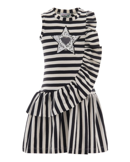 SWEET CACTUS-SC2201-BLACK-SS SEQUIN STAR STRIPE DRESS