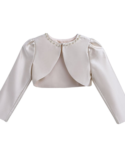 Tulleen-T-2401-Champagne-Cropped Satin Cardigan