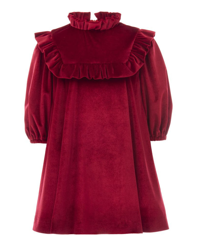 Tulleen-H Ruffled Neck velvet Dress-TH-2104-Red