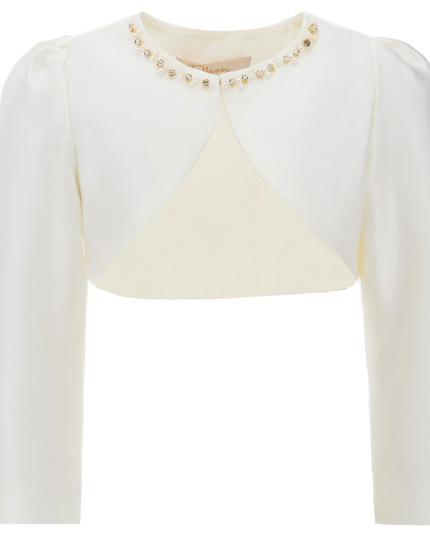 Tulleen-T-2401-Cream-Cropped Satin Cardigan