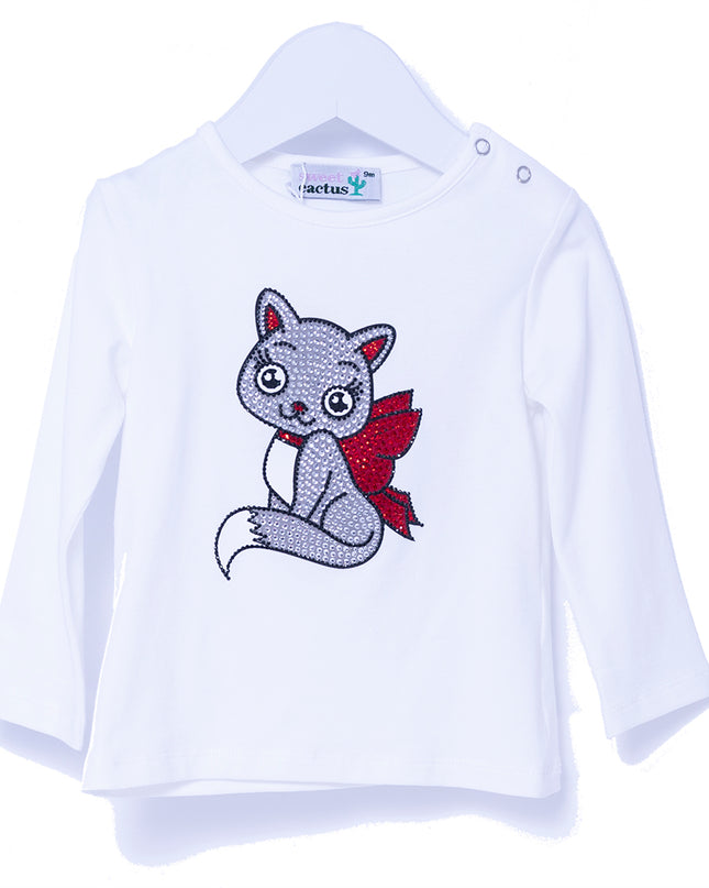 SC11751-White/Red-White Crystal Cat Tshirt